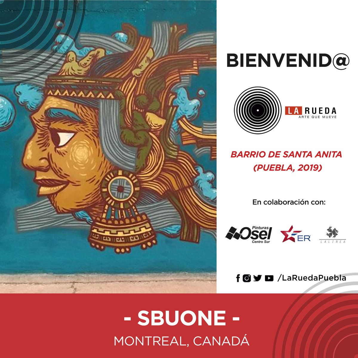 Damos la bienvenida a #Mexico 🇲🇽 y a #LaRuedaPuebla a Sbuone 🧔, artista de #Montreal, #Canada quien se suma con nosotros a #LaRuedaEnSantaAnita.🖌 🎨

¡Agradecemos a #Sbuone, <a href="/oselcentrosur/">Pinturas Osel</a> y Estrella Roja por todo su apoyo para llevar a cabo este gran proyecto!🙏

#ArteQueMueve