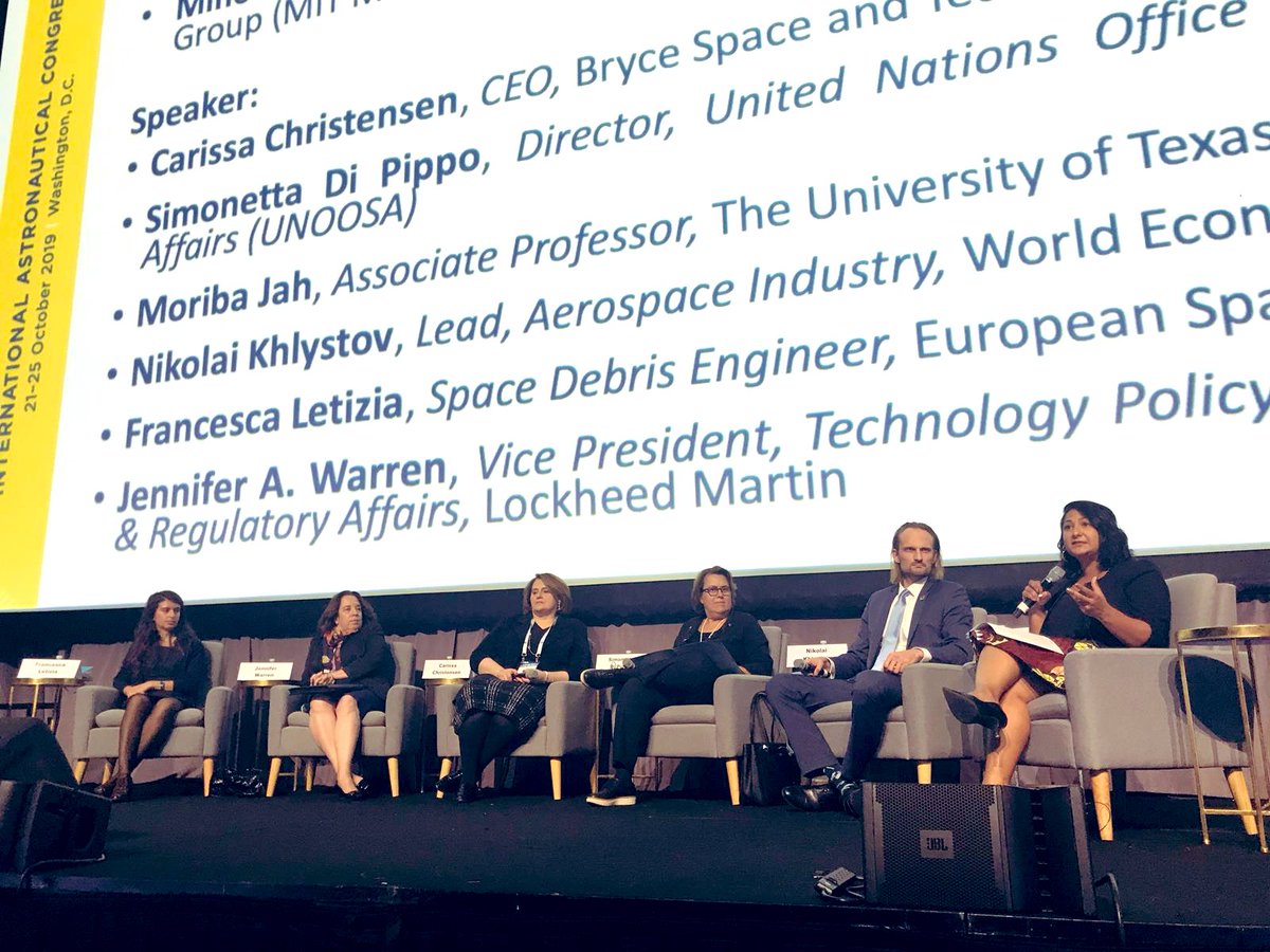 Sharing perspectives from academia, industry and government today about #spacesustainabilityrating at #IAC2019 with @BryceSpaceTech @moribajah @UTAustin @LockheedMartin @wef @UNOOSA @esa @space_enabled