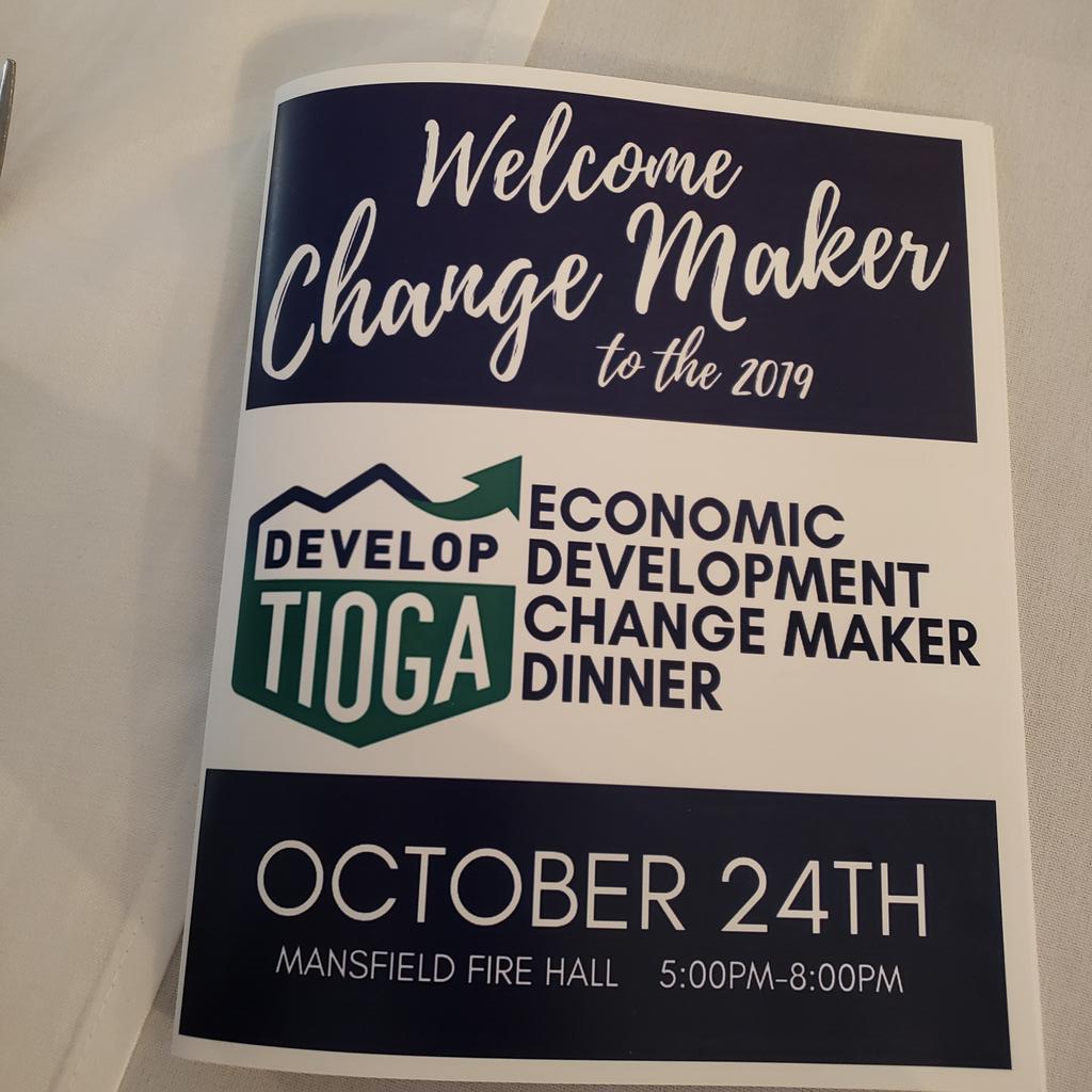 Excited to be at <a href="/DevelopTioga/">Develop Tioga</a>'s Change Maker Dinner in Mansfield PA. So many amazing things happening in #TiogaCounty! #changemaker #ruralbroadband #EconomicDevelopment #growth #opportunity