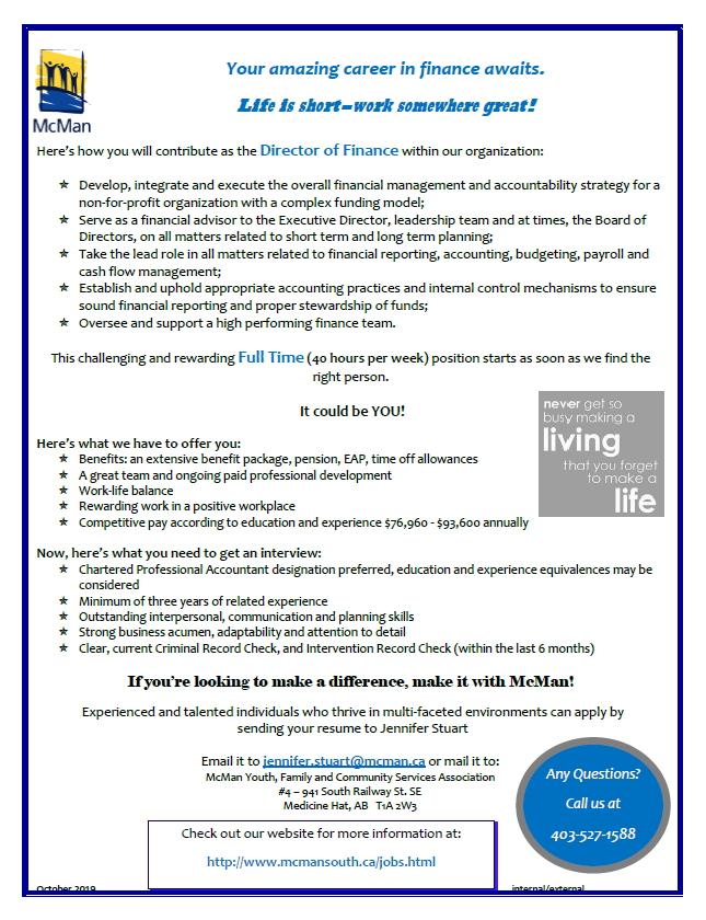 We are seeking a Director of Finance to join our McMan South Region team! Please send your resume and cover letter to Jennifer if interested!