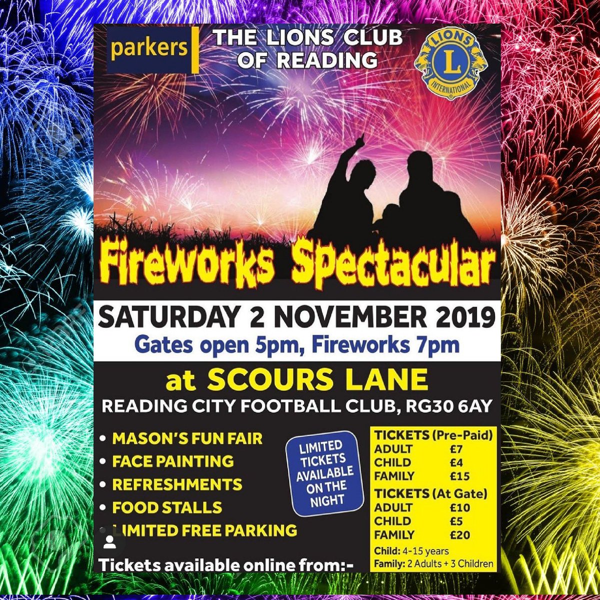 🎇 Our Principal Sponsor <a href="/ParkersProperty/">Parkers Properties</a> is very generously sponsoring this years <a href="/LionsReading/">Reading Lions Club</a> Fireworks Spectacular.
🧨
We are delighted to be hosting this annual event for 2019 and look forward to welcoming you all to <a href="/Therivermoor/">Rivermoor Stadium</a>
🎇
#WeAreReadingCity #OurClubOurCommunity