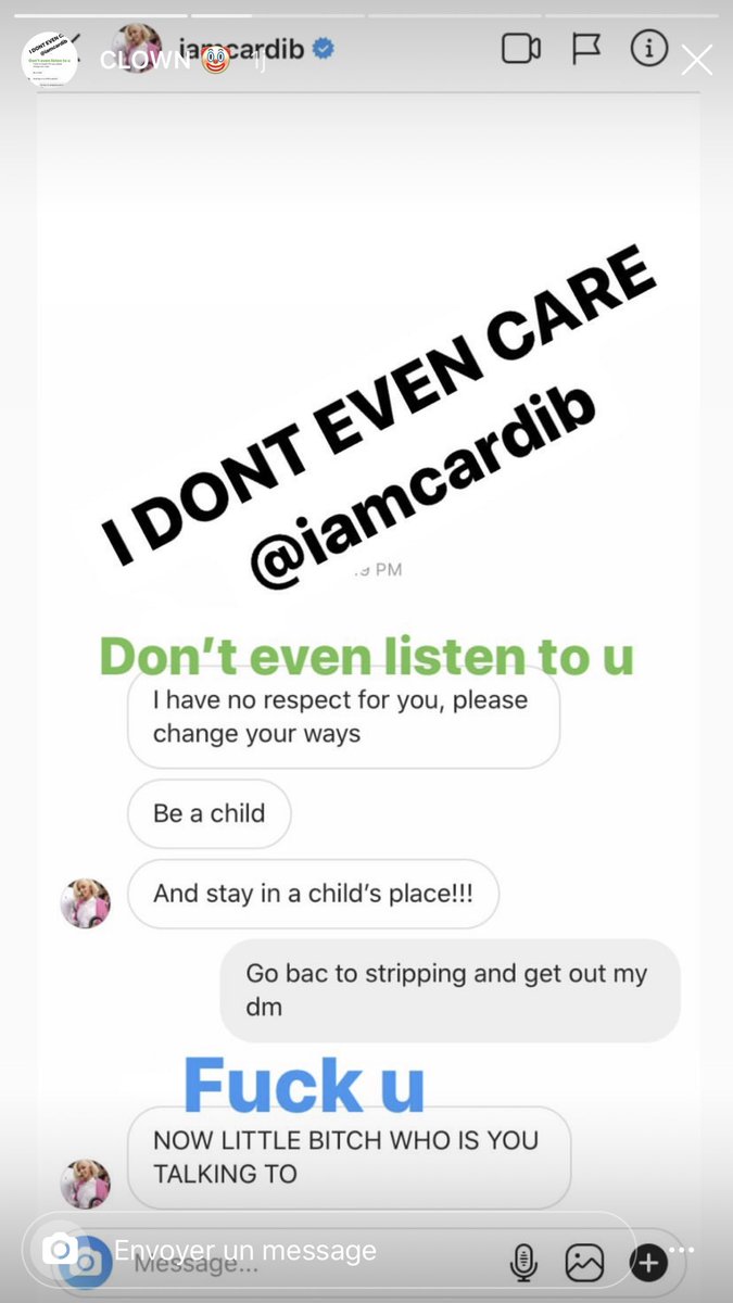 y’a un petit qui fait des lives insta où il bedave, parle de gang etc, c’est pas Drake et Cardi B lui ont envoyé des messages pour lui faire la morale il les a insulté