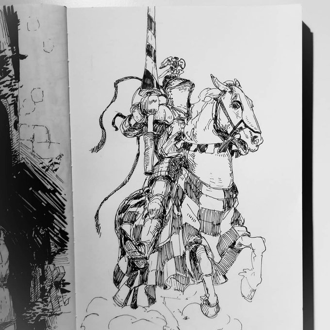#Inktober2019  has only a couple of days left. I completely forgot to post my sketches here on Twitter. Here are a couple of them. You can find more of them on my Instagram https://t.co/DW5tXGKADq

#sketches #sketchbook #ink #drawing #art #knight #illustration 