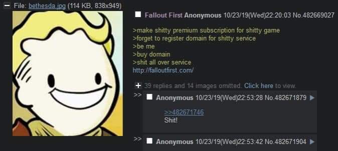 OneAngryGamerHD's tweet photo. 4chan Trolls Bethesda with Fallout First Website | #4chan #Bethesda #Rickrolled #Fallout76 #Fallout1st #Failout76 https://t.co/l3TzbW0o58 https://t.co/uJIIJpQMRc