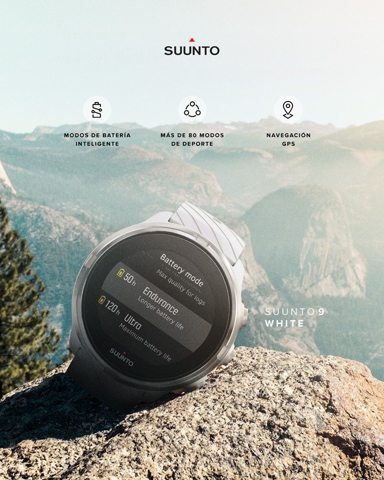 ¡Hasta la cima o tan lejos como quieras llegar! ⛰

La tecnología del Suunto 9 te da hasta 120 hrs* de seguimiento continuo de ejercicio. 😉