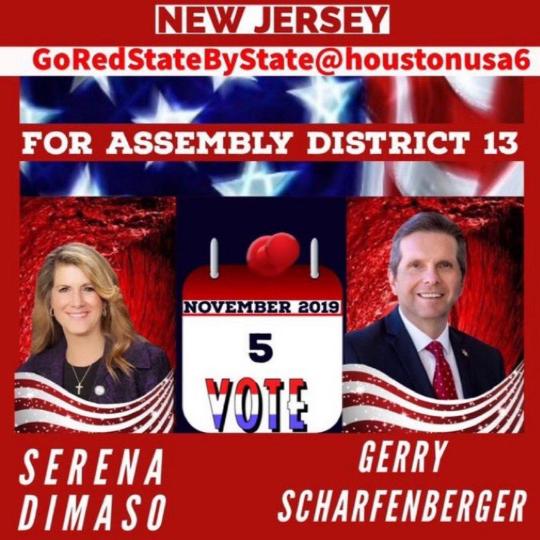 oleanjanine's tweet image. In NJ’s LD13 you have a fighter. Someone who will keep Trenton’s hands out of YOUR pockets. Has a proven record of pushing back senseless taxes. This Nov. 5th the choice is clear. 
Vote DiMaso for Assembly
Vote Scharfenberger for Assembly
#RedNovember #LeadRight #SaveNJ @Sdimaso