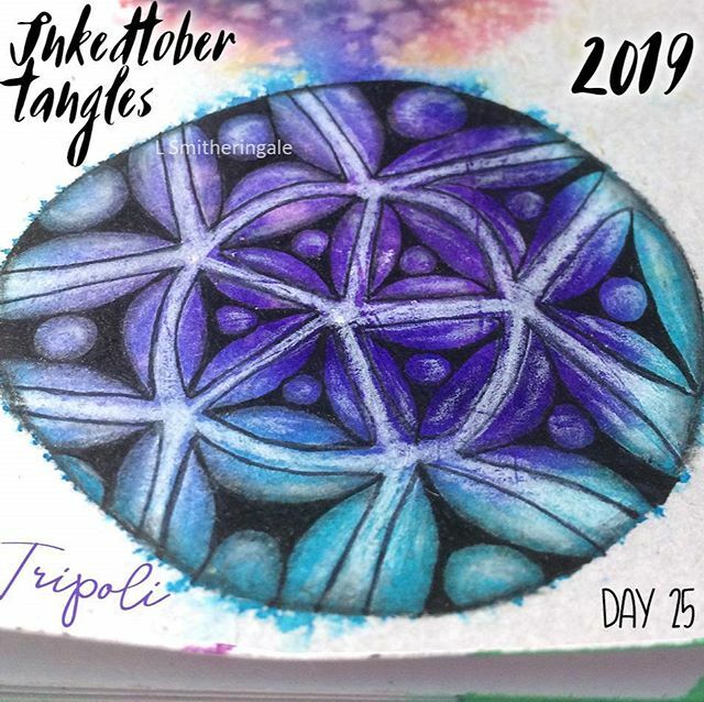 colourtangle's tweet photo. DAY 25: Tripoli. I found this one complicated and nearly didn't end up with a tangle but it turned out ok in the end. 
#inkedtober2019 #inkedtangles2019 #zentangles https://t.co/WNXz8NCAl6 https://t.co/D8YLyN7gHz