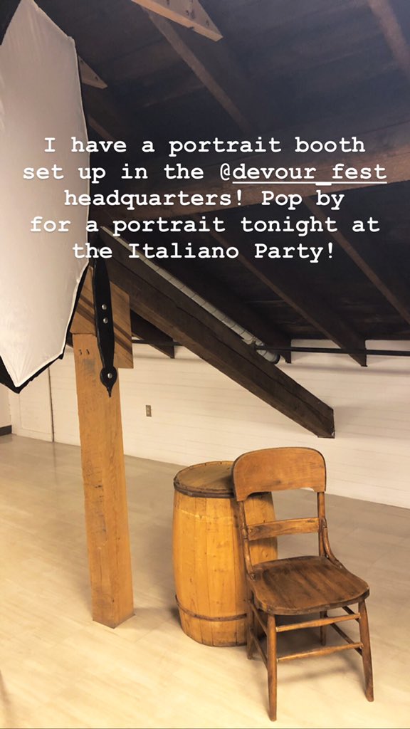 ECFoodStories's tweet photo. Portrait Booth at Devour Headquarters tonight! Come visit me! @devourfest #devour2019 https://t.co/SV4Er4w95g