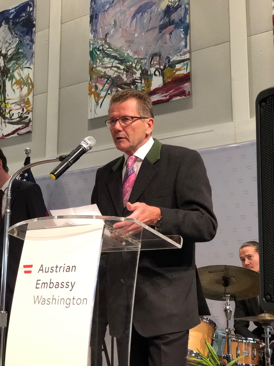 Bittersweet #Austria National Day as Amb ⁦<a href="/WaldnerWolfgang/">WolfgangWaldner🎾 ⛵️🚴‍♂️⛷</a>⁩ bids farewell after four years here out of a total of 19 years in the US. Wow! and all the best to a superb diplomat and Frau Faudon-Waldner