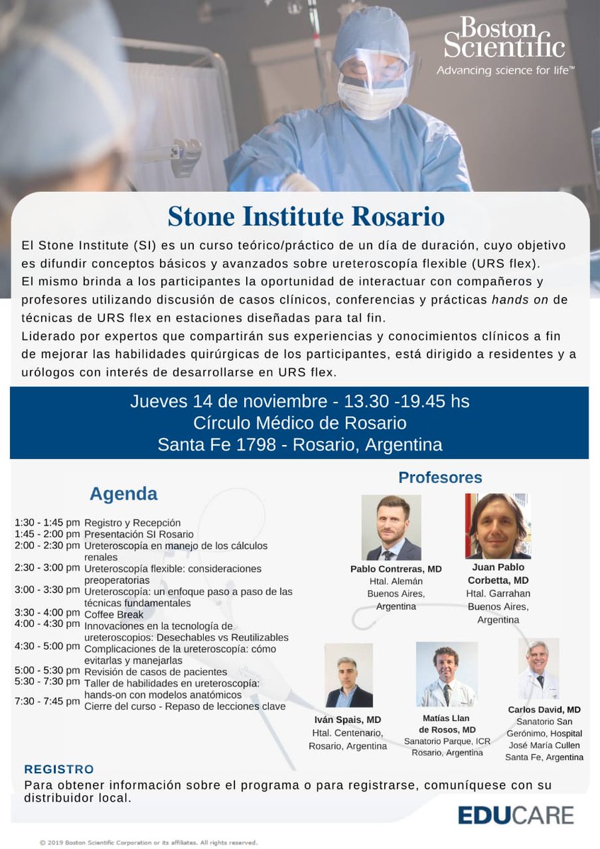 BelenCepa's tweet photo. 🆕️ 1er Stone Institute en Rosario!! #Agendar14Nov Felices de continuar llevando Educación Médica al interior de 🇦🇷 de la mano de un gran equipo de Profesores @CorbettaJuan @PabloNContreras @mllanderosos @laurospais @bsc_urology @Stone_Institute https://t.co/AiIqRlHSy7