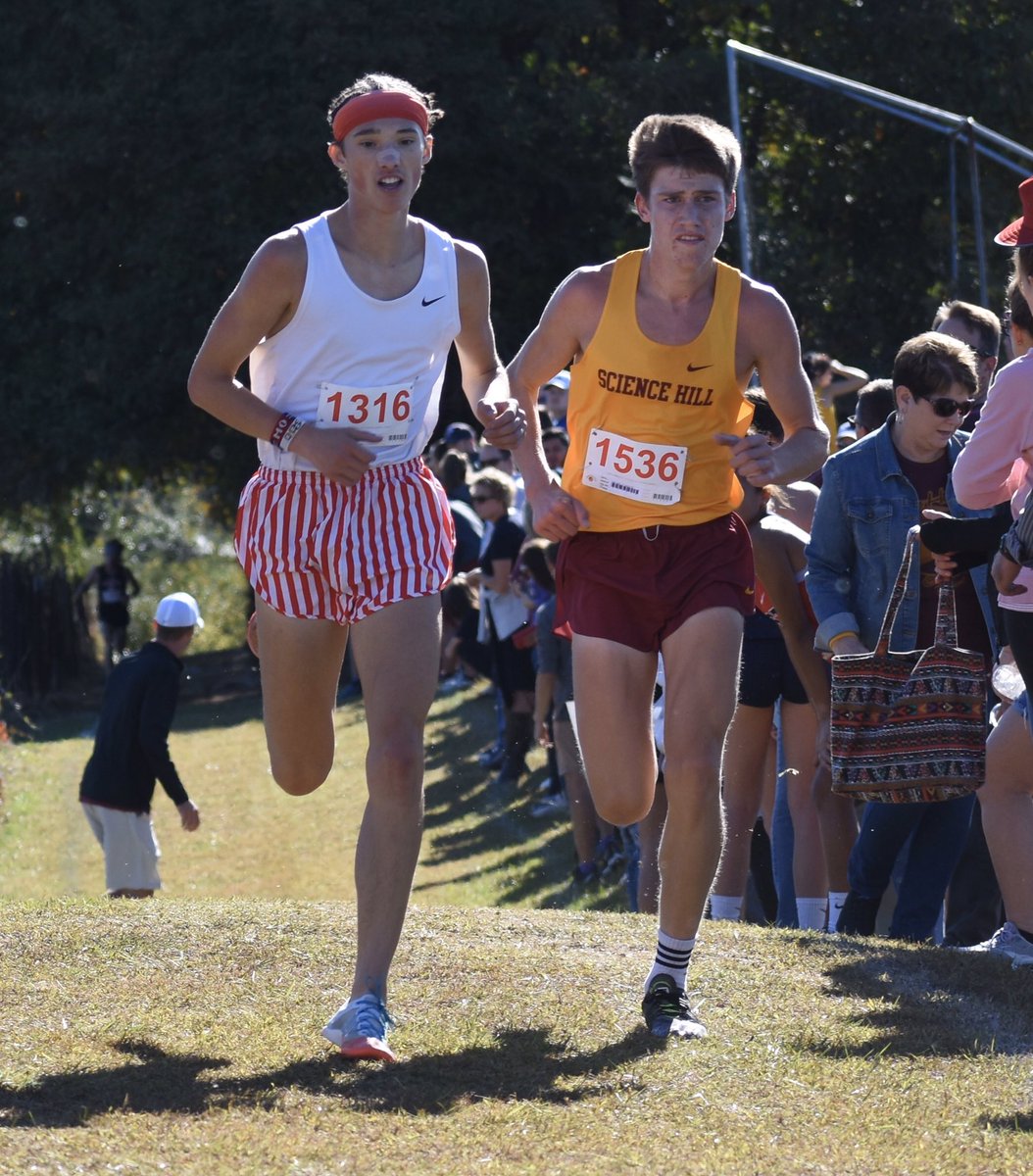 The boys race turned out to be one heckuva race, coming down to the final half-mile as SH’s Aaron Jones took home the honors in 16:05. He beat out Boone’s Conner Wingfield (16:12) in one of the better boys title races that I’ve had the pleasure of watching. Great stuff, boys!