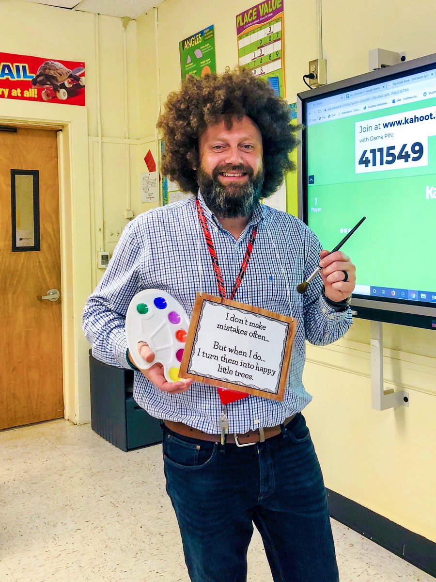 MrBteachesmath's tweet photo. #memeday #spiritweek #bobross #palmyramiddleschool #tlap #happytrees #mistakes https://t.co/PZWBYJga3K