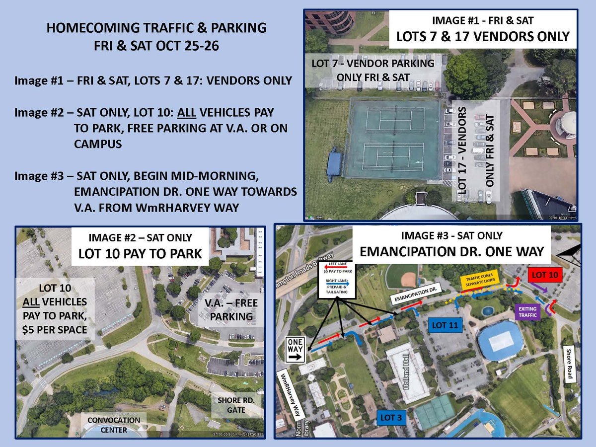 Traffic/parking guidance for Homecoming.  New change in parking lots near Student Center, Armstrong Stadium, and the Booker T. Washington lawn, NEW PROCEDURE: LOT 10 (AFRICA) IS PAY TO PARK ONLY; parking is available at the V.A. or other HU lots for faculty/staff/students.