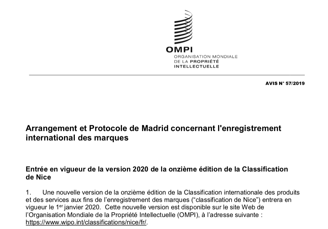 CNCPI_FR's tweet photo. La 11ème édition de la classification de Nice entrera en vigueur le 1er janvier 2020. https://t.co/iOiNQFodY1 via @WIPO #PI #PropriétéIntellectuelle https://t.co/Ggs4c2ktLw