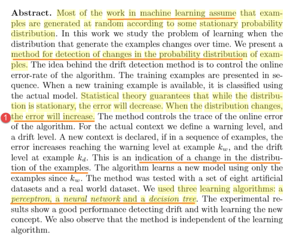 semanticbeeng's tweet photo. "Learning with Drift Detection"
"Most #machinelearning work assume data follows #stationary #probabilitydistribution"
"Statistical theory guarantees: distribution changes โ the error will increase"
#NonStationaryLearning #ConceptDrift #ModelValidation
https://t.co/XO5hMwMbYh https://t.co/V2bTLioQ7l