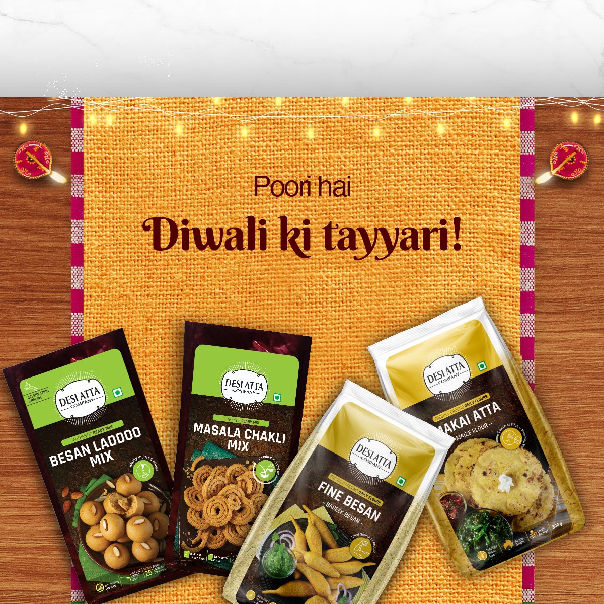 desiattacompany's tweet photo. Welcome festive feels and flavours with our variety of flours and ready mixes. Next on the table is our Multigrain Bhatura Mix, which goes deliciously well with a bowl of chole or chana.  

#DiwaliKiDesiDaavat

Recipe: https://t.co/tlUp00u6H9 https://t.co/JnV5KWjvEk