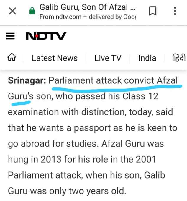 189Might be an interesting exercise to see how many kids of martyred soldiers have had their academic results similarly covered by  #NDTV, no?Oh, btw, Afzal Guruji is apparently just another convict, God Forbid if we describe him with the unmentionable 'T' word!