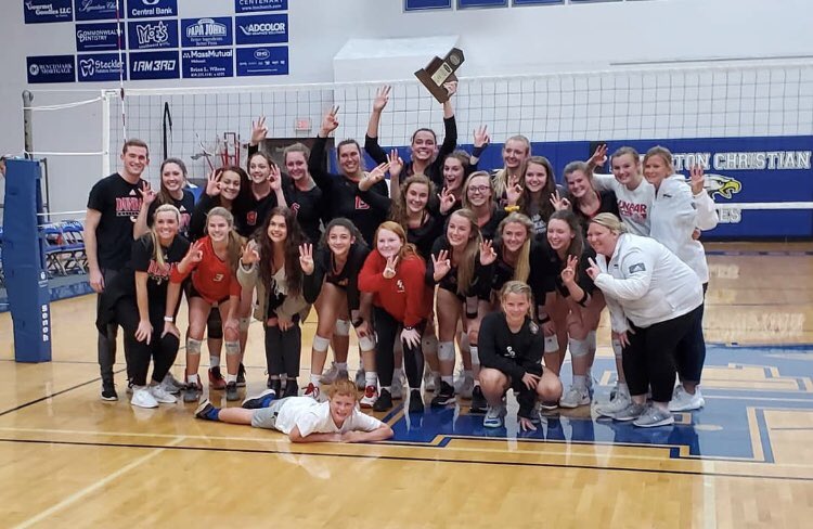 PLDVolleyball1's tweet photo. History in the making! We battle to a 5th set with a competitive Creek team and come out on top for the 3-PEAT!! 🏆🏆🏆 #districtchamps #DWY https://t.co/0xYjABMGIn