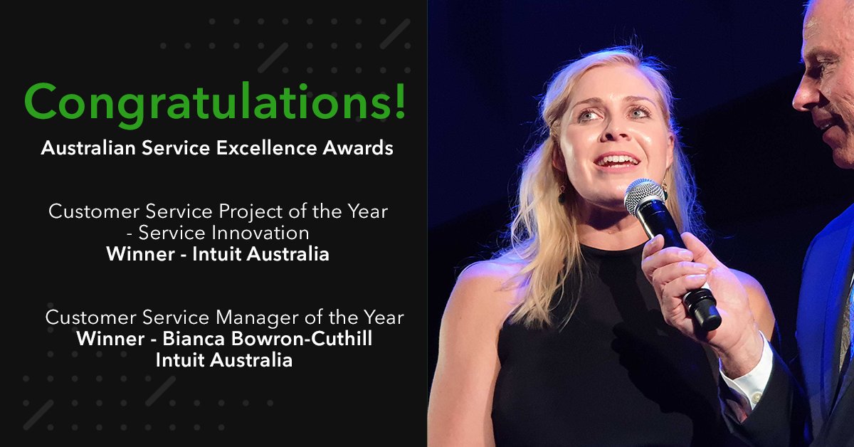 Congratulations to our Customer Success team &amp; Head of Customer Success <a href="/BiancaBowronCut/">Bianca Bowron-Cuthil</a> who won awards last night at the <a href="/CSIA_AU/">CSIA</a> Australian Service Excellence Awards. You really are showing that <a href="/QuickBooksAU/">QuickBooks Australia</a> are #BackingYou.