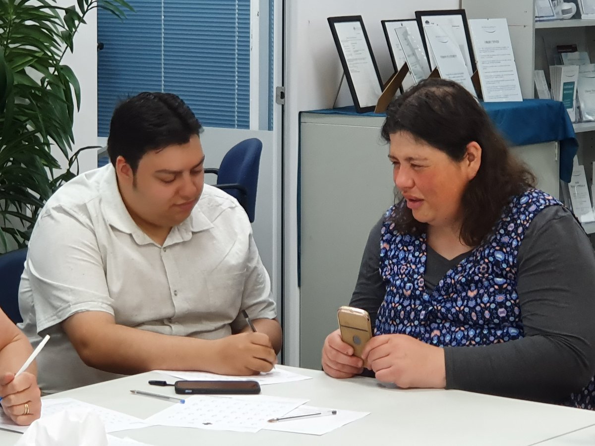 SelfAdvocacySyd's tweet photo. Angelo helps Hannen use her smart phone to work out calculations using assisted technology.
The use of assisted technology such as 'Siri' or 'Hey Google' can help people with vision impairments.
#SASinc #Self #Advocacy #Sydney #Disability #Services #Support #Technology https://t.co/249DtVNlez