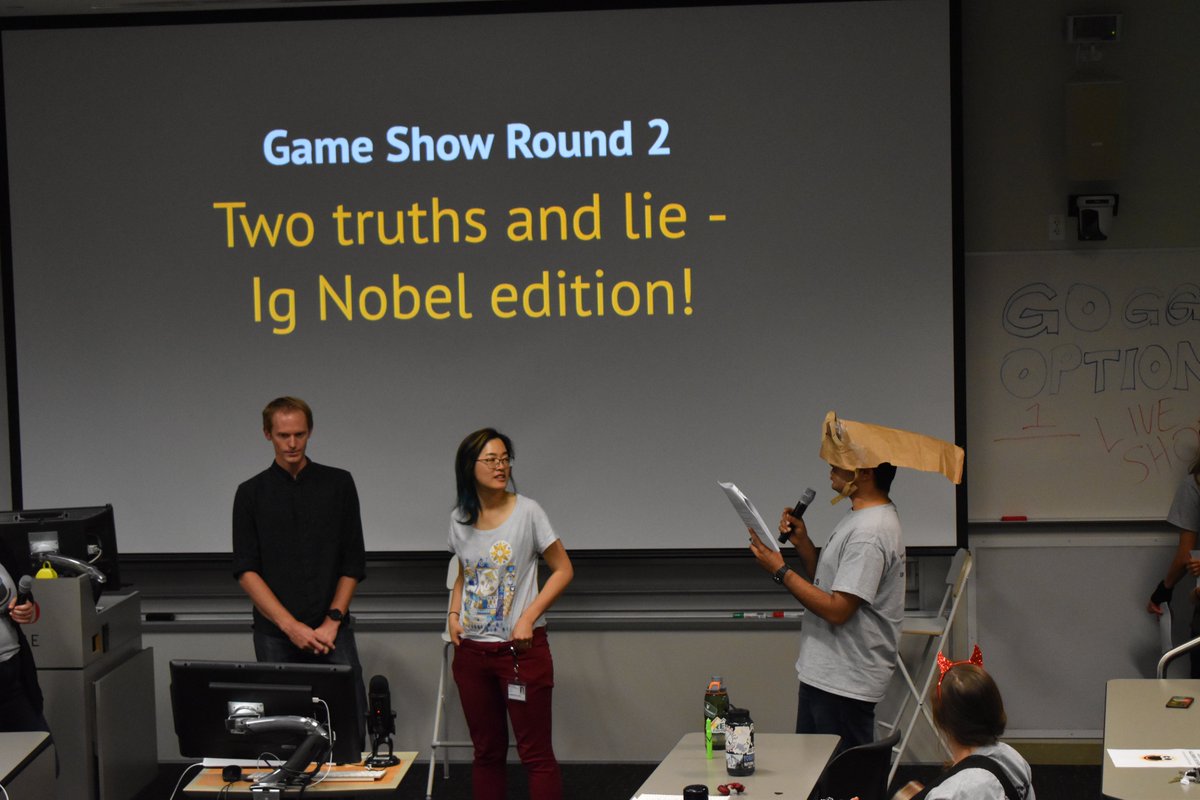 GogglesOptional's tweet image. The second game show round: two truths and a lie - Ig Nobel edition! #scicomm #podca