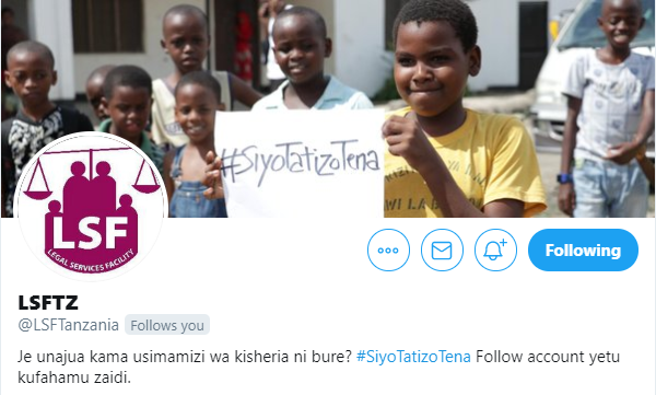 FCSTZ's tweet photo. Meet #CSOWeek2019 Organizers:
Seeking justice for all, @LSFTanzania enhances availability, affordability, accessibility, and acceptability of quality legal aid services to promote and protect human rights for all, with an emphasis on women, girls and other vulnerable groups. https://t.co/SnrOCTeQVK