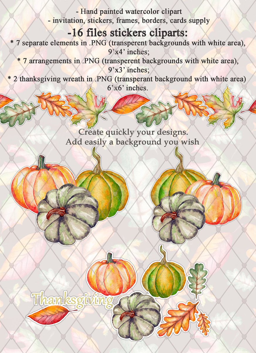 Excited to share this item from my #etsy shop: Pumpkin clipart, Thanksgiving clipart, Planner stickers, Autumn decor watercolor clipart fall printable stickers white area hand painted etsy.me/2WcYvBf #inaartsstudio #Pumpkins #EtsySeller #printables #cliparts #papers