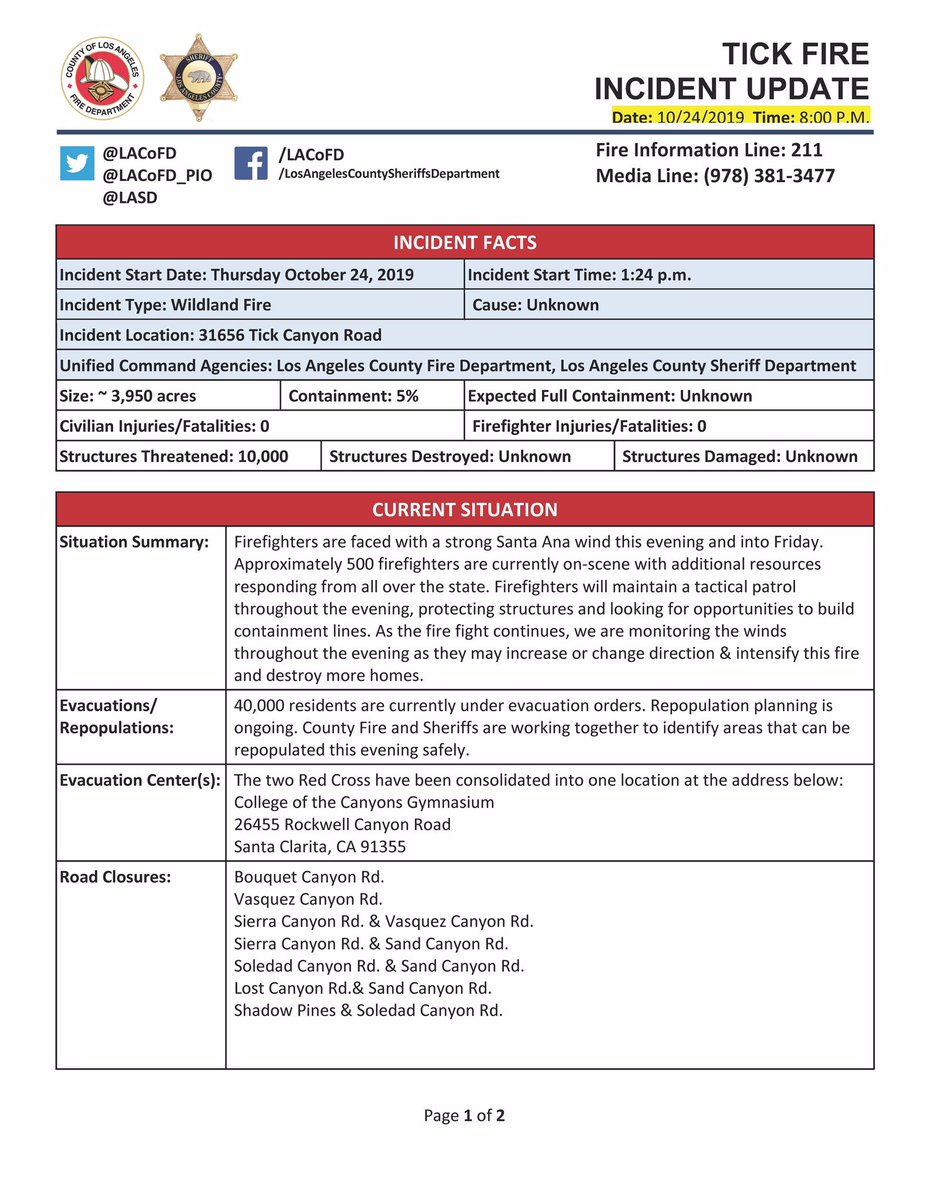 LACoFDPIO's tweet image. #TickFire Evening *Update* for Thursday October 24, 2019