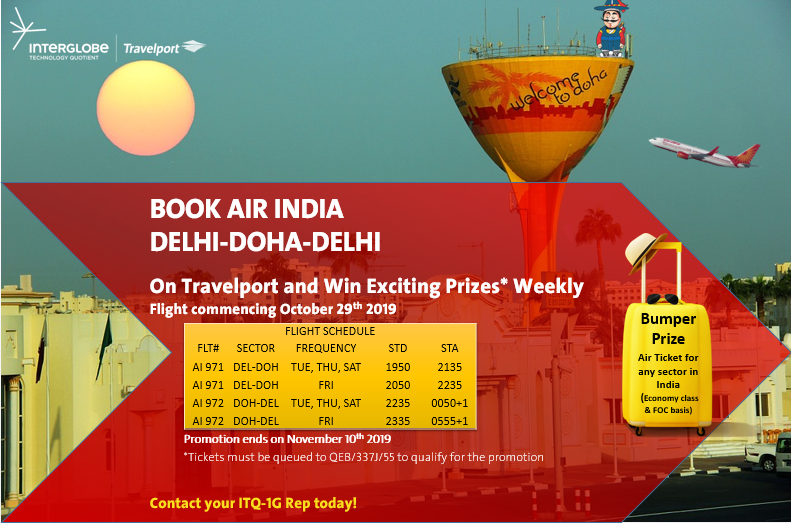 ITQIndia's tweet photo. Book @airindiain on @Travelport and #Win exciting prizes
Visit #Seoul & #Doha with return #flights fm #Delhi
@ITQIndia promotions on #1G #Galileo #TravelportSmartpoint #GDS #travelagent #travel #traveling #IndiatoSeoul #IndiatoDoha https://t.co/skmcoFvZnG