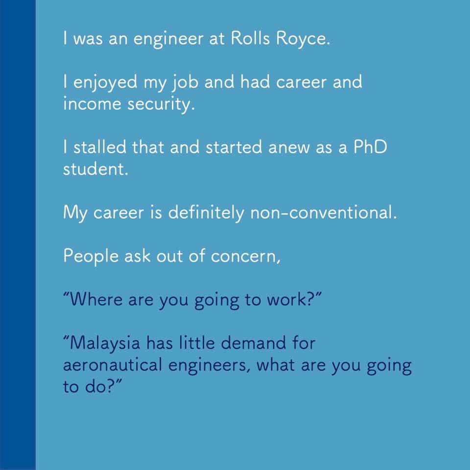 “Do your career based on what you want. I’ve seen so many people do what people tell them to do & see how miserable they are. U will be in demand even if that career choice is less conventional but there’s a need for it. “12.  @WenYao89, an aeronautical engineer,  @Cambridge_Uni