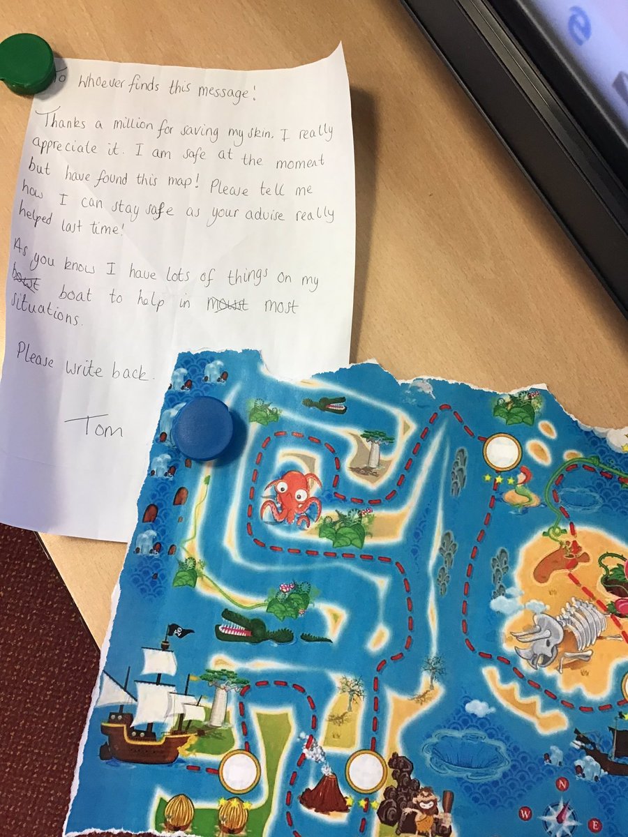 ABCPschool's tweet photo. #Class2S were excited to receive another letter from Tom! This time there was a map! We are writing back to warn him of new dangers ahead. #HotWrite #English #ARiver https://t.co/BBjjtsBwCg