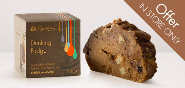 fudgekitchen's tweet photo. Last day for in-store 22% #discountoffer: One slice of hand made #fudge - fresh whipping #cream or #vegan friendly - and a box of 6 sachets of #DrinkingFudge. Just ยฃ12. Perfect for a hunker-down weekend. In #York, #Edinburgh #Windsor #Canterbury #Cambridge & #Bath FK shops. https://t.co/YQFwXvJbiV