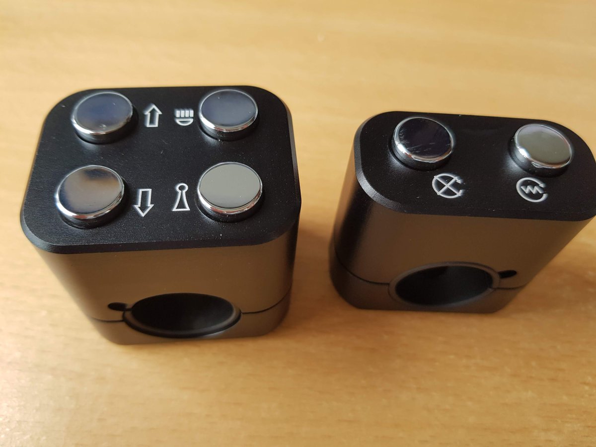 Check out our new digital switches ! Ready to use with our D-Box or C- Box. Self canceling,  billet machined Aluminium Alloy anodised black with laser engraved symbols and silver buttons. Very swish. 
#custom #digitalwiring #motorcycle