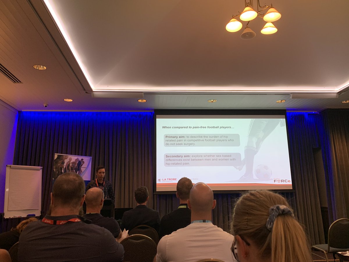 MentiplayB's tweet photo. Team @FAI_Cohort out in βforceβ today! π @LaTrobeSEM PhD student @MarkScholes85 presenting much needed data on the burden of hip-related pain in active young adults... stay tuned for the paper to follow! @SMA_Events #ASICSSMA2019 https://t.co/O9gqnPFy63