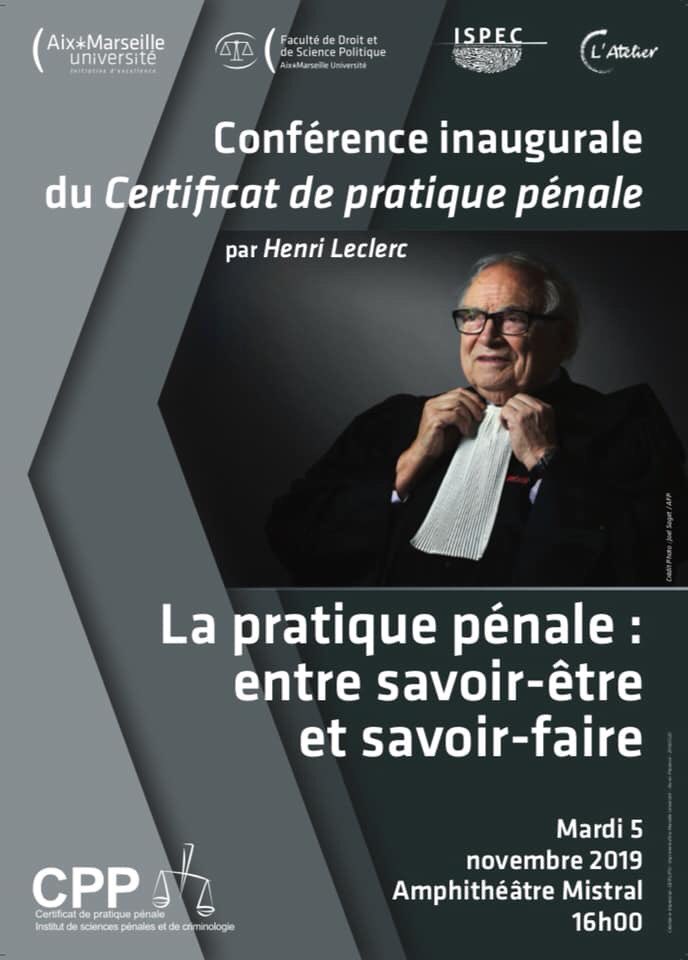 Conférence exceptionnelle de Me Henri Leclerc à la <a href="/FdspAmu/">FDSP AMU</a> pour inaugurer notre nouveau diplôme, le « CPP », Certificat de pratique pénale, tourné vers les avocats, et notre @univamu toujours plus en lien avec les professionnels