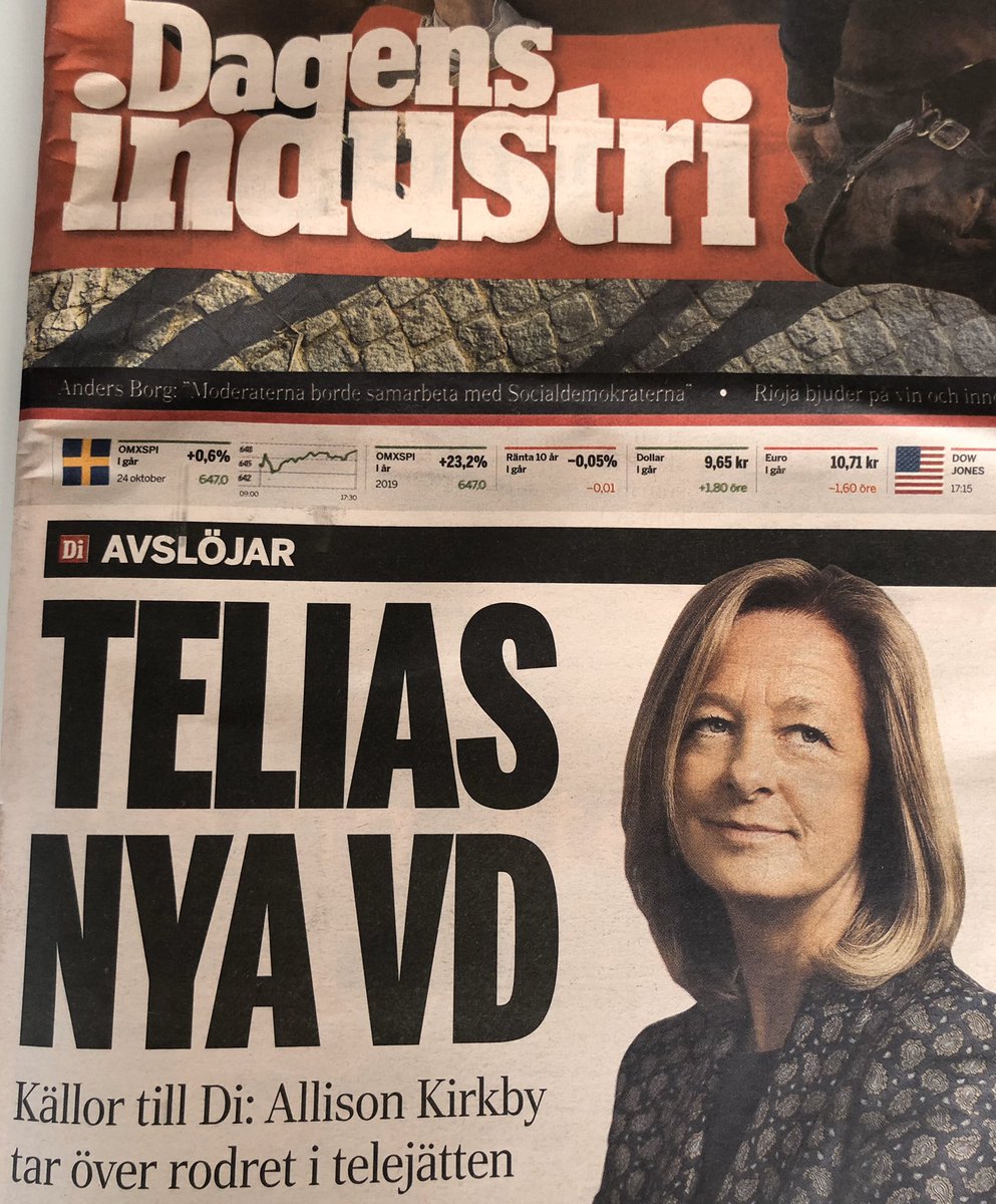 Trevlig läsning i dagens DI. Ännu en kvinna på börsVD-post! Grattis Allison Kirkby och Telia! 
#leadthechange #womenforleaders #changethelead #telia #vd #ledare #leadership