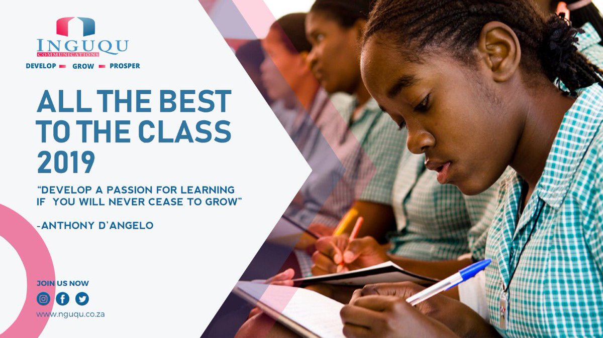InguquCom's tweet photo. We wish all 2019 matric everything as the embark on a journey of self discovery and introducing themselves to global stage. Everything of the beat, give it all you got. https://t.co/Lm2b1LMLqu