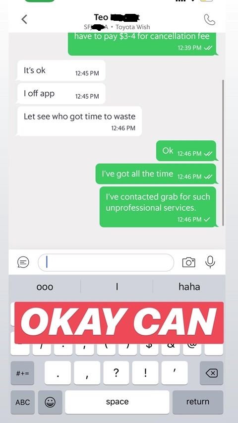allsgstuff's tweet photo. Unprofessional #GrabShare driver https://t.co/cAsi1eoUS1