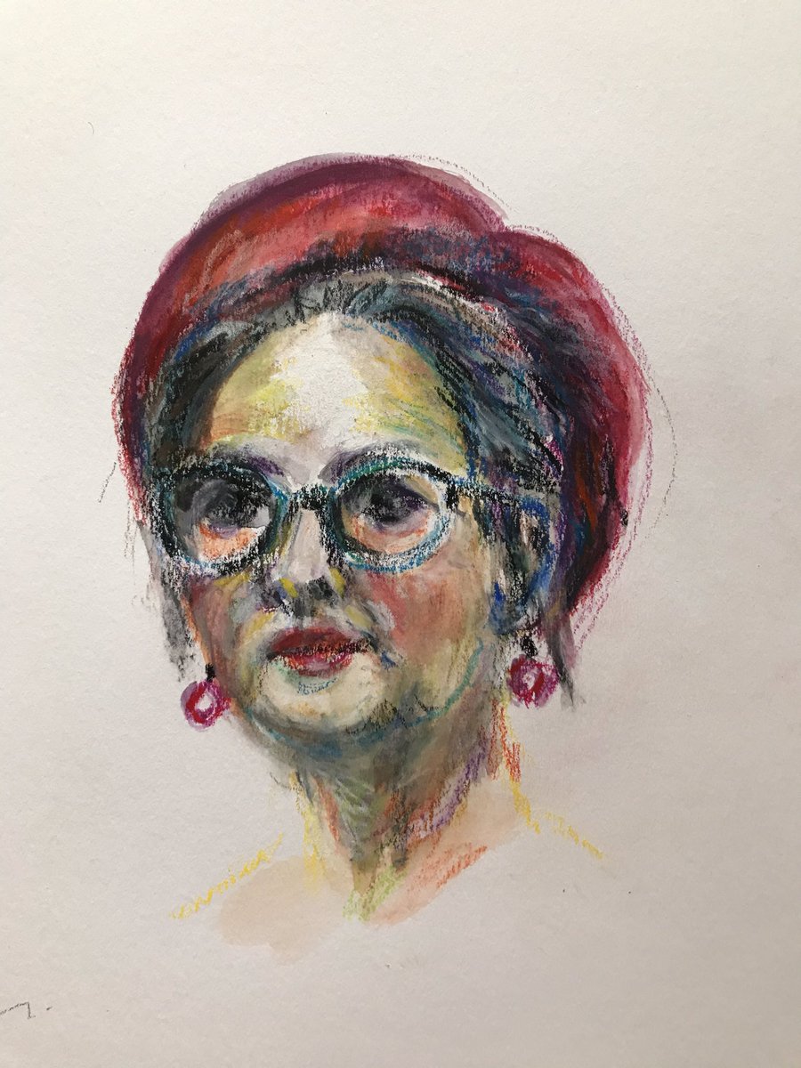 art_in_textiles's tweet photo. Inspired by @PDKeegan and @TomShepherdArt who work very quickly and loosely I’ve tried using water soluble wax #pastels. This has taken an hour! #portait #artistsoftwitter #art #differentmedium https://t.co/y7367i1R22