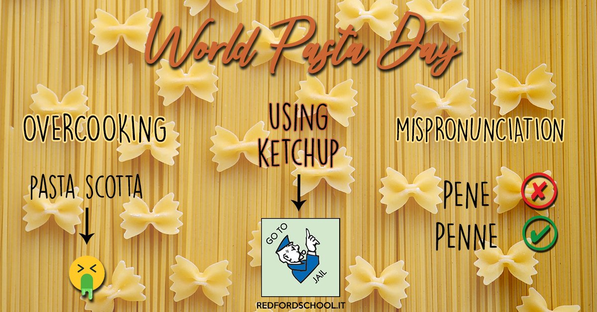 RedfordSchool's tweet photo. Everytime you do one of those things, an Italian chef dies.
#25ottobre #worldpastaday #italianfood #foodporn https://t.co/iyd9sdOx7m