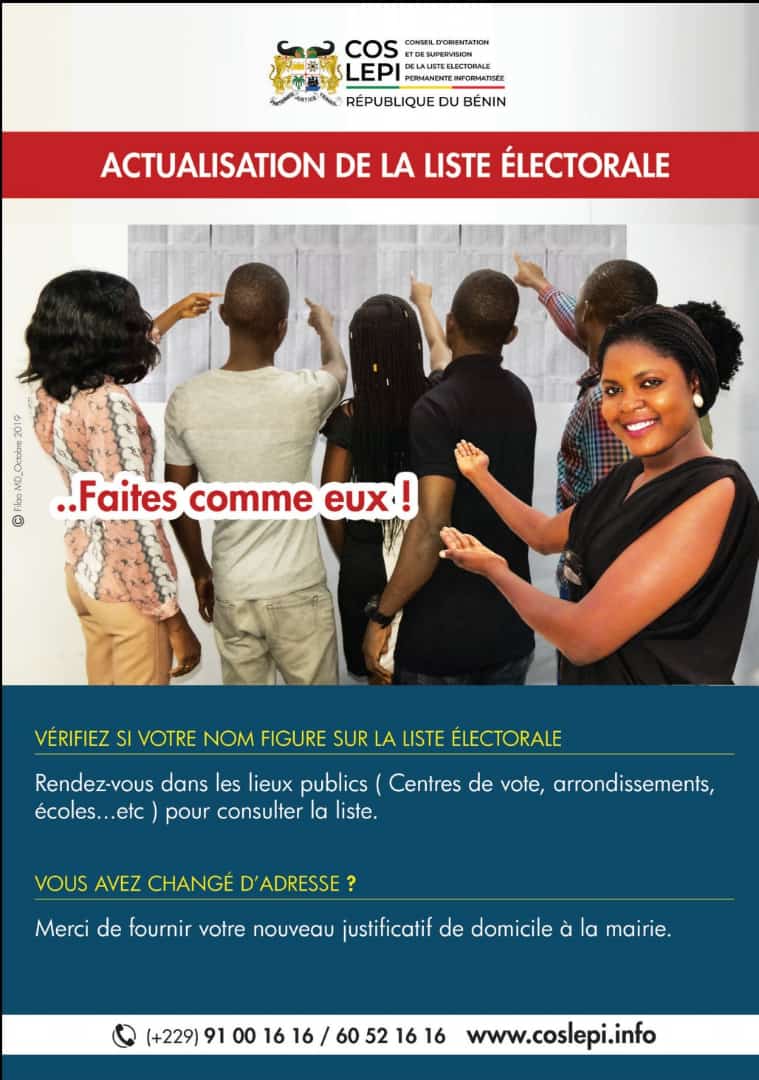 transparencebj's tweet photo. #Benin #Election #LEPI
Actualisation du fichier national électoral par le #COS_LEPI
#Citoyens #Citoyennes rendez vous dans les centres de votes pour consulter la liste.
#Transparence229 #Wasexo #MonElu229 https://t.co/d1yBFseVfz