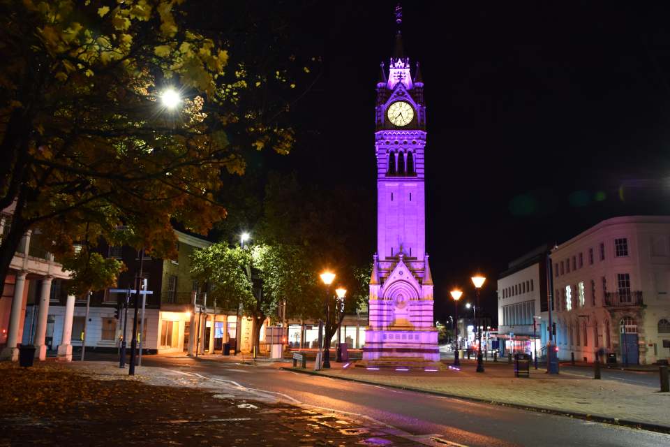 RotarySE1120's tweet photo. If you were in #Gravesend last night and wondered why the Clock Tower was illuminated purple it is because the Rotary Club of Gravesend @RotarySE1120 @endpolionow  celebrated #WorldPolioDay; a Rotary Programme to eliminate Polio world wide #endpolio https://t.co/ZV5luKpLC7
