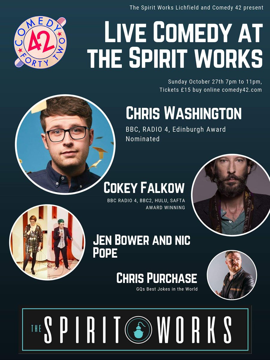 Only 2 days to go until our next award winning stand-up show at The Spirit Works in Lichfield, great lineup as always with Jen Bower, Nic Pope, BBC's Cokey Falkow and Radio 4's Chris Washington

Go grab tickets skiddle.com/whats-on/Walsa…