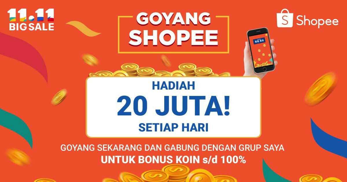 Yuk gabung grup Goyang Shopee aku, Bonus koin hingga 100% dengan main bersama grup! games.shopee.co.id/universal-link…