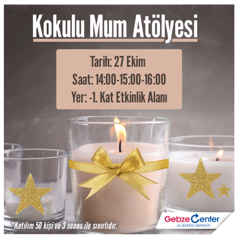 AvmGebzeCenter's tweet image. Kokusuyla sizleri bambaşka diyarlara götürecek olan mumlar Gebze Center’da. Bu büyülü kokularla bezeli yetişkinler için hazırladığımız etkinlik 27 Ekim’de Gebze Center’da.

#GebzeCenter #KokuluMum #Atölye #Etkinlik
