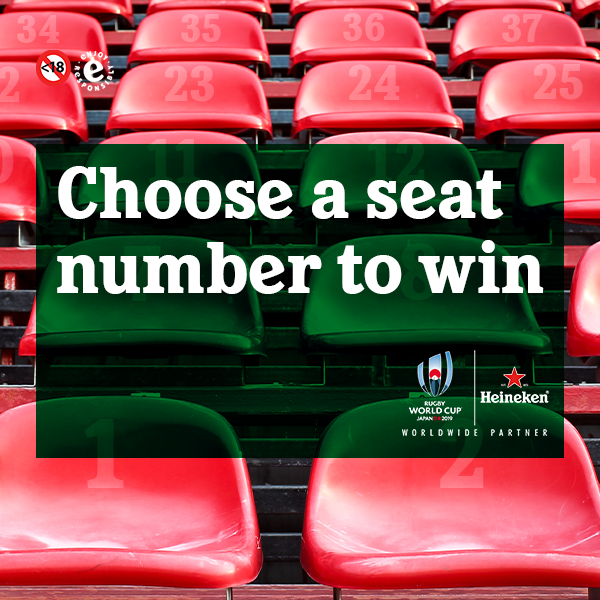Heineken_SA's tweet photo. Retweet and pick your seat number from 1-50 to stand a chance of winning tickets to our exclusive Rugby World Cup™ Final viewing experience. #TeamHeineken. T&amp;Cs apply. https://t.co/kISozXbyl4
