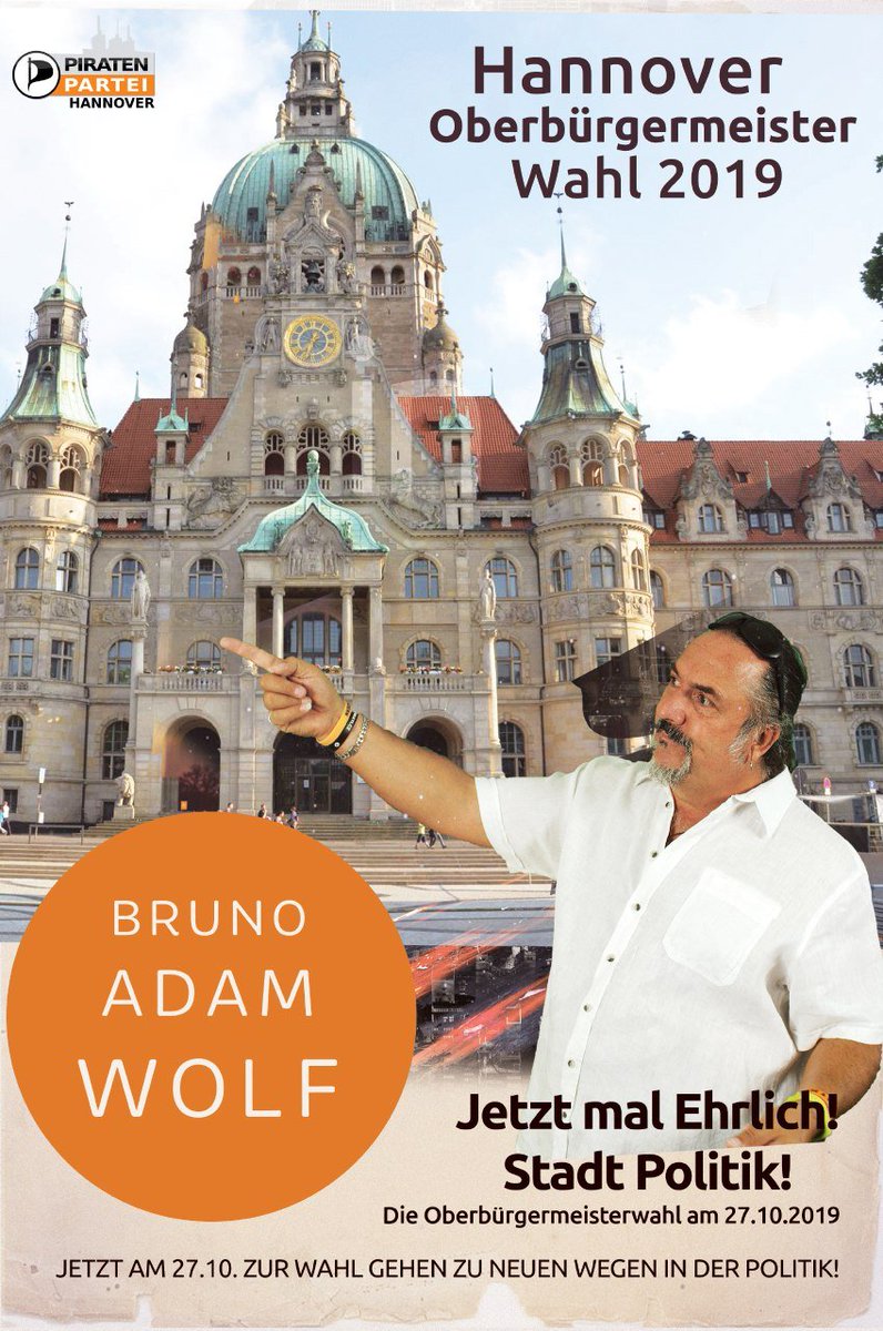 PiratenHannover's tweet photo. Jetzt mal ehrlich! Stadtpolitik!
unser Kandidat Bruno Adam Wolf auf das Amt zum Oberbürgermeister fordert eine bessere #Stadtpolitik in #Hannover ein.
Deshalb am 27.10.2018 Ihre/Eure Stimme zur #HannOB19 für #AdamWolf!
@AdamSailorwolff
@Piratenpartei
#Piraten #Hannover #NDS https://t.co/bPVhw9dhtC