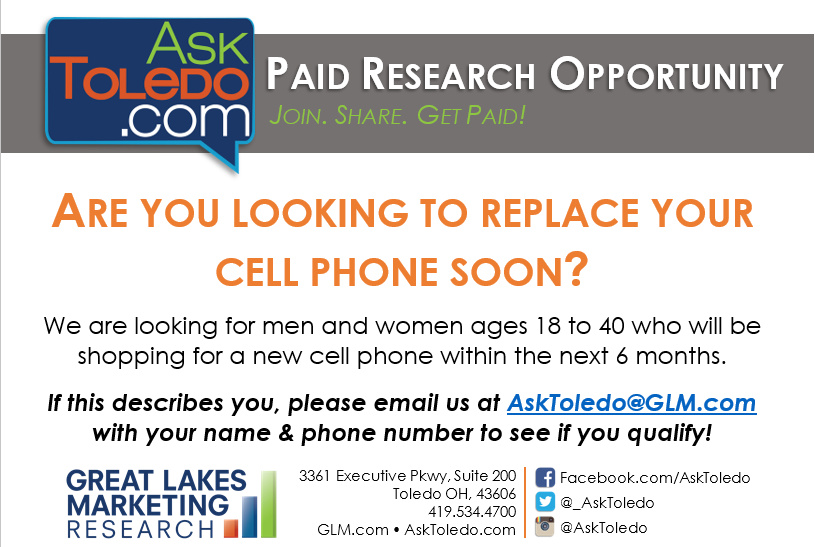 _asktoledo's tweet photo. Fun paid marketing opportunity!  Please help us spread the word, and email AskToledo@glm.com if you or someone you know qualifies for this study. https://t.co/Zxj5PTIOU4