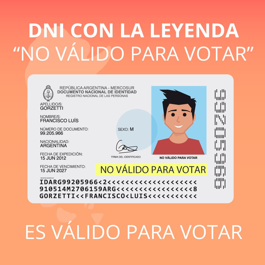 #EleccionesArgentina #DocumentosVálidos Los DNI Tarjeta que dicen 'NO VÁLIDO PARA VOTAR' SON VÁLIDOS PARA VOTAR.