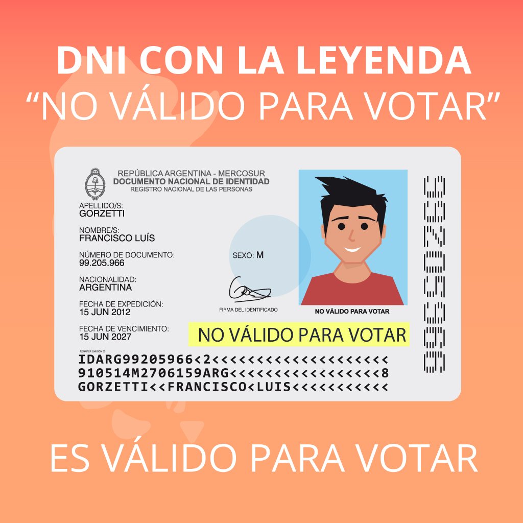 CamaraElectoral's tweet photo. #EleccionesArgentina #DocumentosVálidos Los DNI Tarjeta que dicen "NO VÁLIDO PARA VOTAR" SON VÁLIDOS PARA VOTAR. https://t.co/Rn6LLkz5nZ